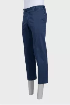 Men's blue straight-leg trousers with pockets