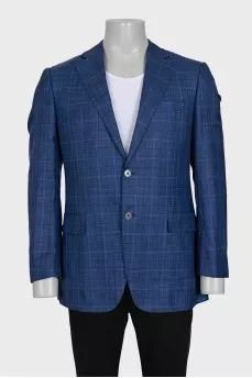 Men's checked jacket made of wool, silk and linen