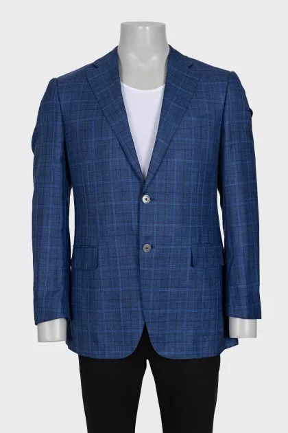 Men's checked jacket made of wool, silk and linen