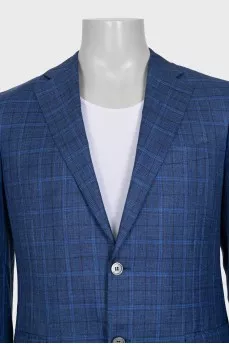 Men's checked jacket made of wool, silk and linen