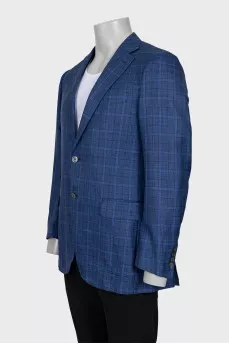 Men's checked jacket made of wool, silk and linen