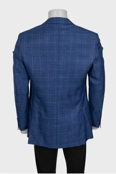 Men's checked jacket made of wool, silk and linen