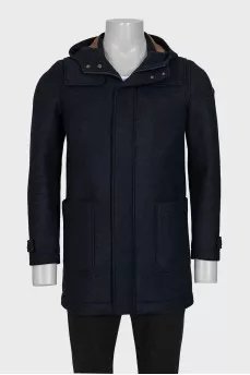 Men's blue zippered coat with a hood