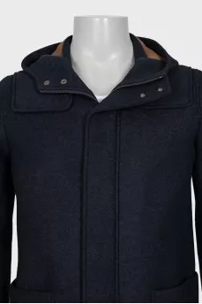 Men's blue zippered coat with a hood