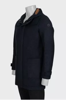Men's blue zippered coat with a hood