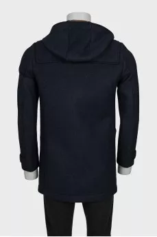 Men's blue zippered coat with a hood