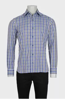 Men's shirt with a green and blue print