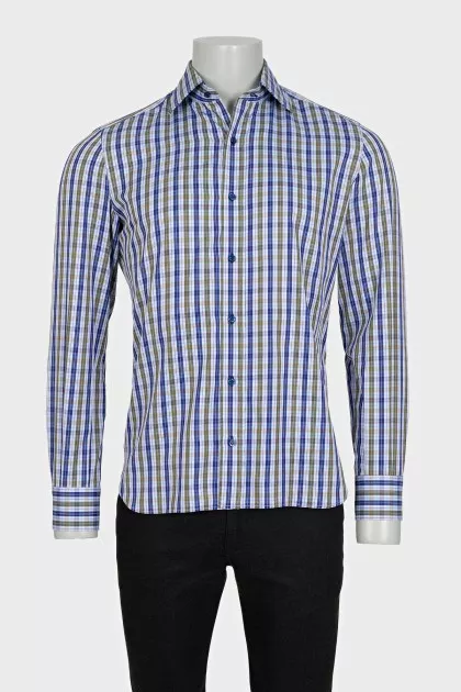 Men's shirt with a green and blue print
