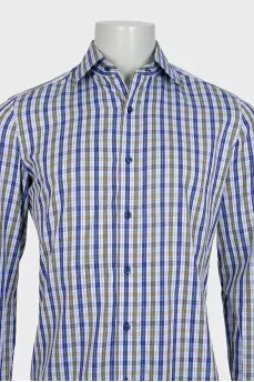 Men's shirt with a green and blue print