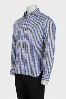 Men's shirt with a green and blue print