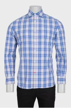 Men's light blue straight-leg shirt with a plaid print
