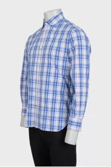 Men's light blue straight-leg shirt with a plaid print