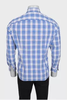 Men's light blue straight-leg shirt with a plaid print