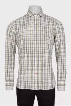 Men's straight green checkered shirt
