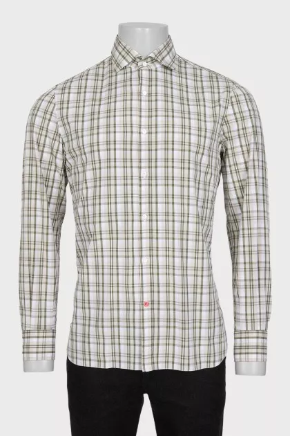 Men's straight green checkered shirt