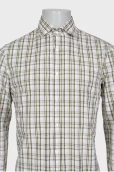 Men's straight green checkered shirt