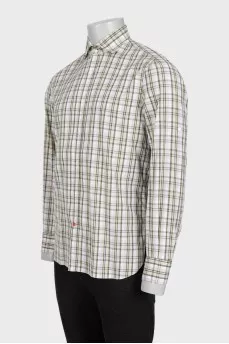 Men's straight green checkered shirt