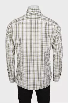 Men's straight green checkered shirt