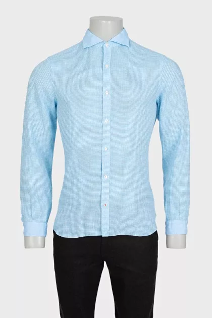 Men's bright blue plaid shirt