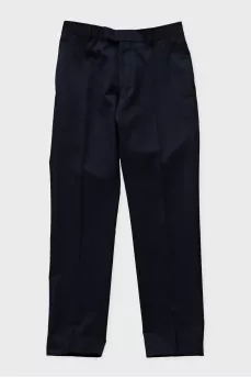Men's blue straight-leg trousers with creases