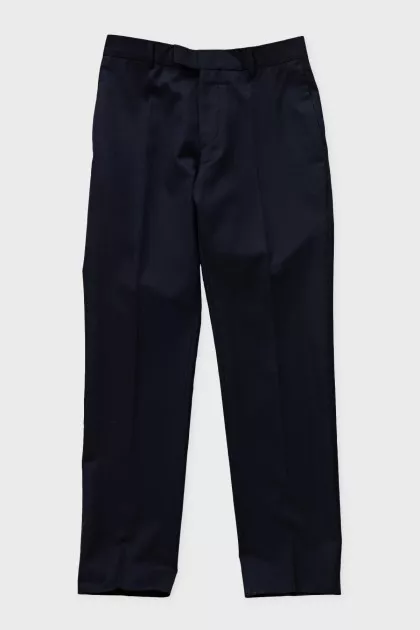 Men's blue straight-leg trousers with creases