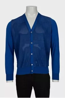 Men's blue cashmere and silk cardigan