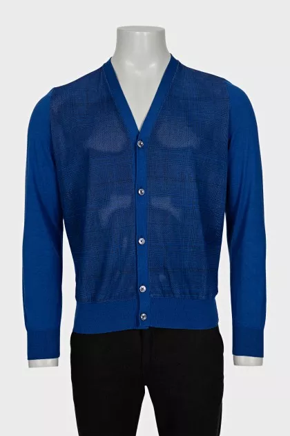 Men's blue cashmere and silk cardigan