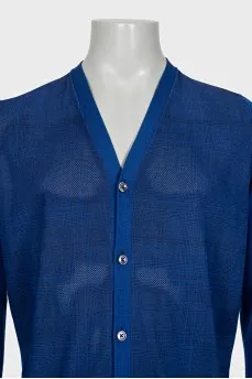 Men's blue cashmere and silk cardigan