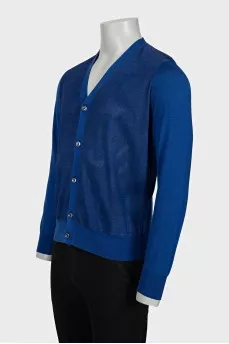 Men's blue cashmere and silk cardigan