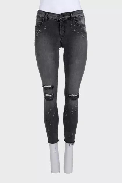 Рваные джинсы skinny fit серого цвета в принт