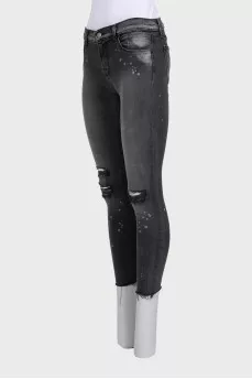 Рваные джинсы skinny fit серого цвета в принт