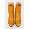 Leather square toe booties with a tag