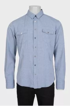 Чоловіча синя сорочка slim fit в принт