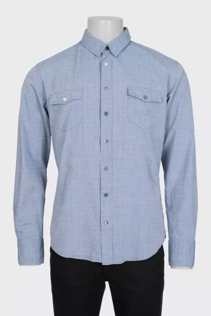 Чоловіча синя сорочка slim fit в принт