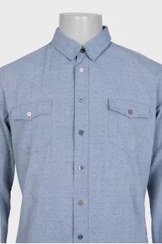 Чоловіча синя сорочка slim fit в принт