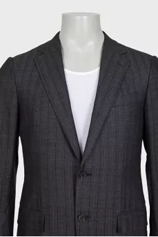 Мужской черный пиджак в серую полоску