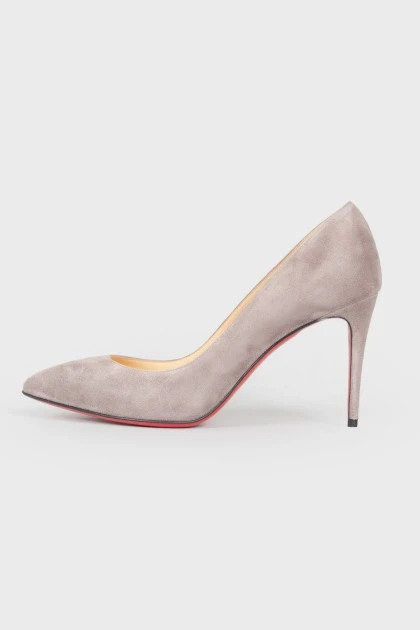 Gray suede healing shoes with tag