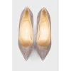 Gray suede healing shoes with tag