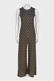 Blue jumpsuit with gold print