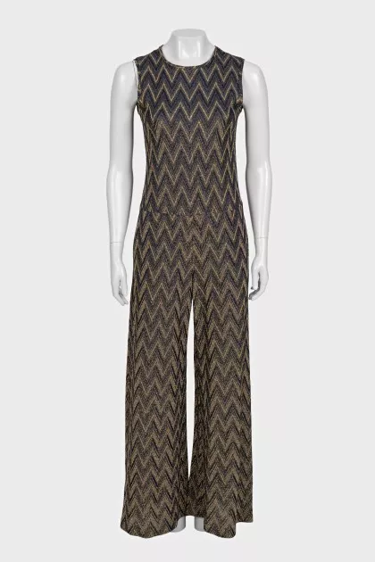 Blue jumpsuit with gold print