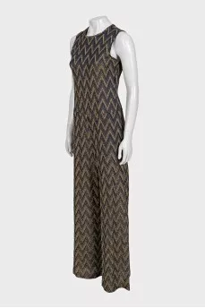 Blue jumpsuit with gold print