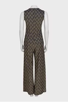 Blue jumpsuit with gold print