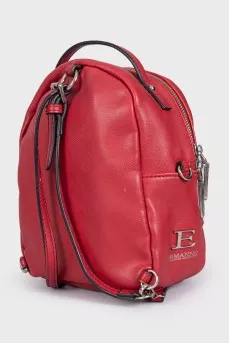 Red leather backpack with decor