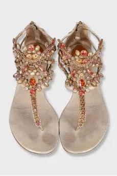 Crystal embellished flat sandals