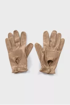 Beige leather gloves with perforations