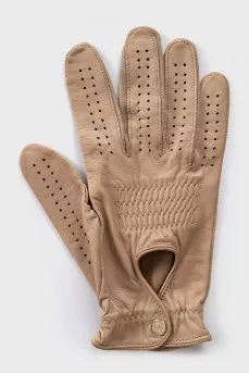 Beige leather gloves with perforations