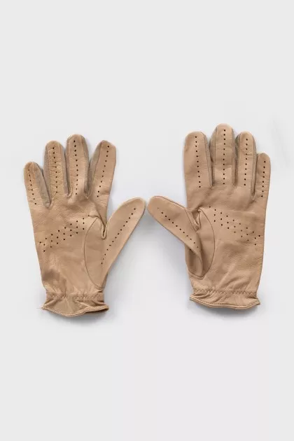 Beige leather gloves with perforations