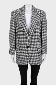 Long black and white houndstooth print jacket