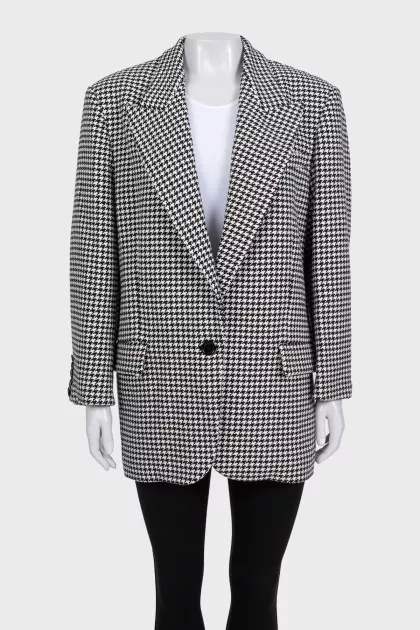 Long black and white houndstooth print jacket