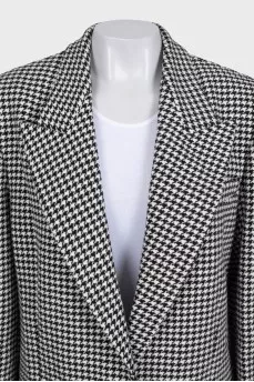 Long black and white houndstooth print jacket